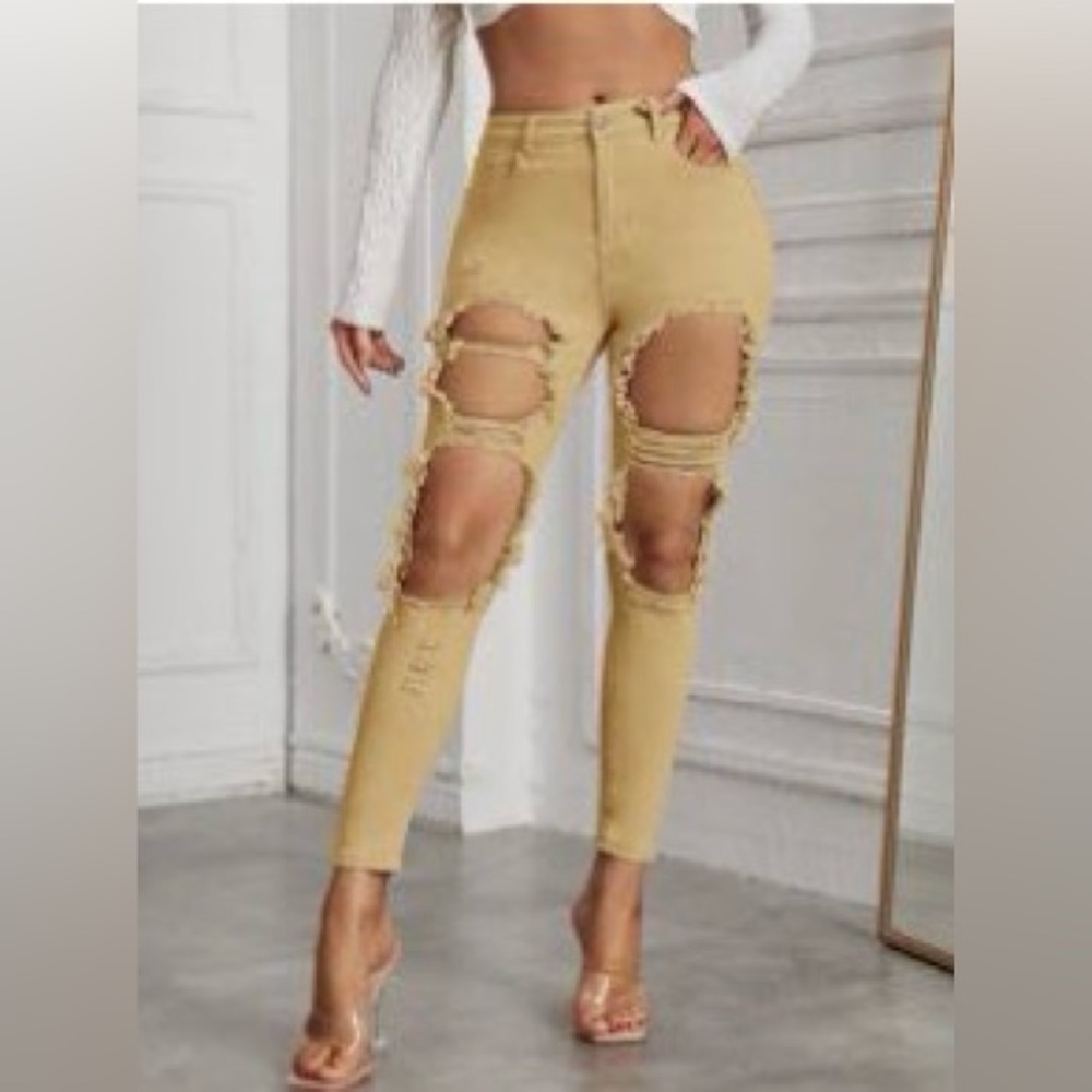 SHEIN Khaki Skinny Cropped Jeans